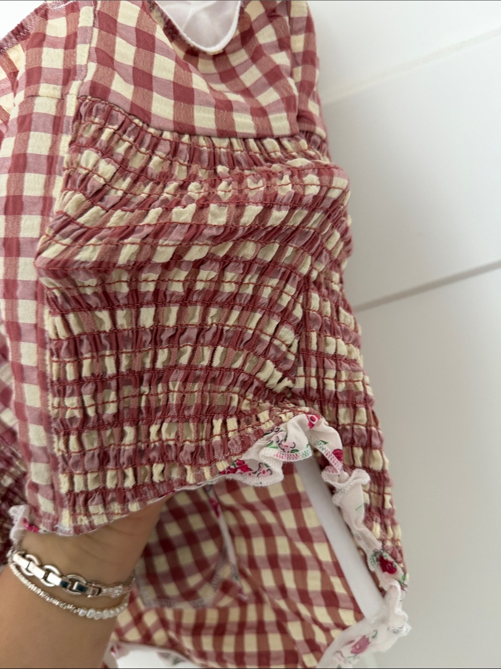For Love & Lemons Red and Cream Gingham Lace-Up Bodysuit Georgia Bodysuit size L - Picture 11 of 12